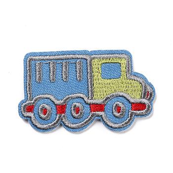 Computerized Embroidery Cloth Iron on/Sew on Patches, Costume Accessories, Truck, Light Sky Blue, 29x50x1.5mm