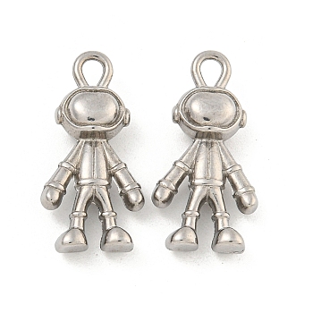 Non-Tarnish 304 Stainless Steel Pendants, Robot Charm, Stainless Steel Color, 23.5x11.5x6mm, Hole: 2.5mm