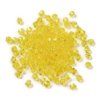 Transparent Glass Beads, Faceted, Bicone, Yellow, 3.5x3.5x3mm, Hole: 0.8mm, 720pcs/bag. 