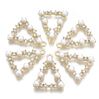 Alloy Pendants, with Crystal Rhinestone and ABS Plastic Imitation Pearl, Triangle, Light Gold, 25x20x5.5mm, Hole: 1.5mm