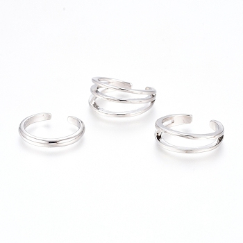 Brass Cuff Toe Rings, Stackable Rings, Mixed Style, Platinum, US Size 3(14mm), 3pcs/set