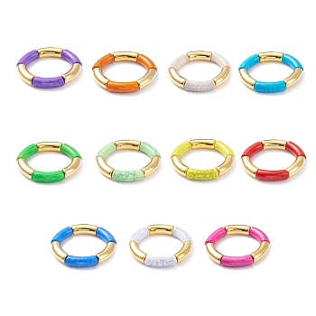 11Pcs 11 Color Imitation Gemstone Acrylic & CCB Plastic Curved Tube Chunky Stretch Bracelets Set for Women, Mixed Color, Inner Diameter: 2 inch(5.1cm), 1Pc/color