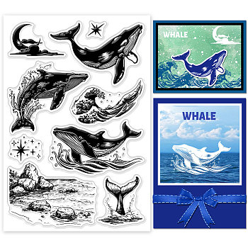 Custom PVC Plastic Clear Stamps, for DIY Scrapbooking, Photo Album Decorative, Cards Making, Whale, 160x110x3mm