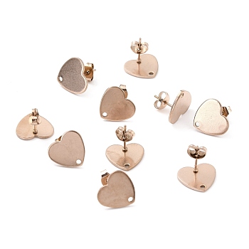 Ion Plating(IP) 304 Stainless Steel Stud Earring Findings, with Ear Nuts, Heart, Rose Gold, 12x13mm, Hole: 1.5mm, Pin: 0.7mm