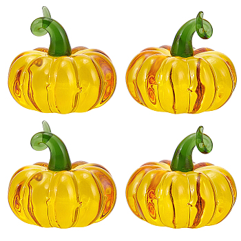 6Pcs Glass Pumpkin Display Decorations, for Home Office Desk Decoration, Gold, 50.5x46mm