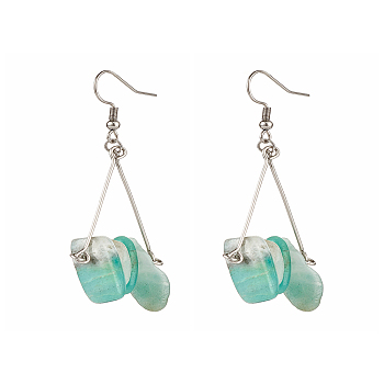 Natural Amazonite Chip Beads Dangle Earrings for Girl Women, Triangle 316 Surgical Stainless Steel Earrings, Stainless Steel Color, 67mm, Pin: 0.7mm