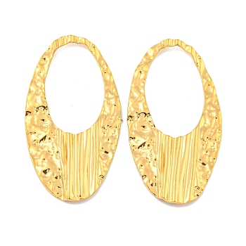 Ion Plating(IP) 304 Stainless Steel Pendants, Textured, Oval Charm, Real 18K Gold Plated, 40x21x2mm, Hole: 23x13mm