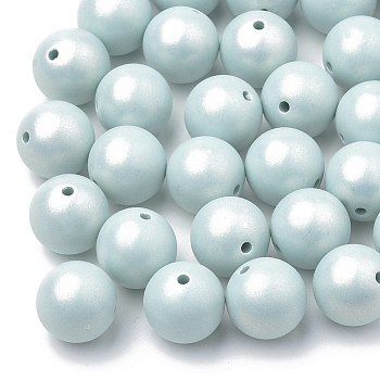 Spray Painted Style Acrylic Beads, Rubberized, Round, Pale Turquoise, 10mm, Hole: 1.5mm, about 950pcs/500g