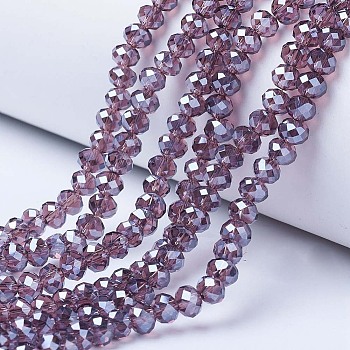 Electroplate Glass Beads Strands, Pearl Luster Plated, Faceted, Rondelle, Old Rose, 10x8mm, Hole: 1mm, about 65~66pcs/strand, 20.8~21.2 inch(53~54cm)