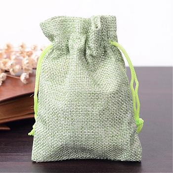 Polyester Imitation Burlap Packing Pouches Drawstring Bags, for Christmas, Wedding Party and DIY Craft Packing, Yellow Green, 12x9cm