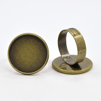 Brass Adjustable Ring Blank Base Cabochon Setting Components, Nickel Free, Antique Bronze, Tray: 21mm, 20mm