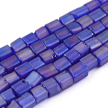 Transparent Frosted Glass Bead Strands, Rectangle, Dark Slate Blue, 3~8.5x3.5~4x3.5~4mm, Hole: 1.2mm, about 96~101pcs/strand, 15.16 inch~15.55 inch(38.5~39.5cm)