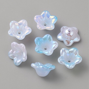 Opaque Acrylic Bead Caps, Flower, 5-Petal, Deep Sky Blue, 12x12x6mm, Hole: 1.5mm