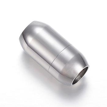 304 Stainless Steel Magnetic Clasps with Glue-in Ends, Cylinder, Stainless Steel Color, 19x10mm, Hole: 6mm