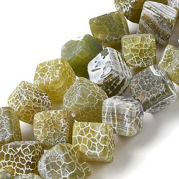 Natural Weathered Agate Beads Strands, Dyed, Rhombus, Yellow Green, 11x11x9.5~11mm, Hole: 2mm, about 26pcs/strand, 13.78''(35cm)