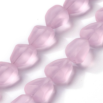 Transparent Frosted Glass Beads Strands, Nuggets, Pearl Pink, 15x12x9.5mm, Hole: 1mm, about 40pcs/strand, 23.62''(60cm)