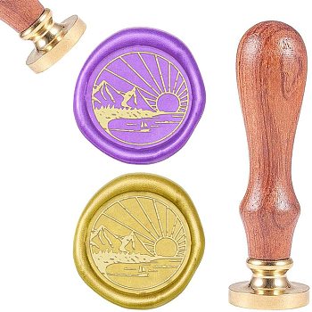 DIY Scrapbook, Brass Wax Seal Stamp and Wood Handle Sets, Sunrise, Golden, 8.9x2.5cm, Stamps: 25x14.5mm