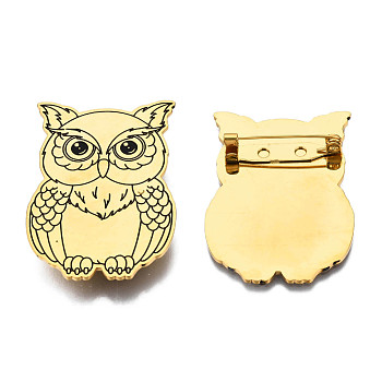 201 Stainless Steel Owl Lapel Pin, Animal Badge for Backpack Clothes, Nickel Free & Lead Free, Golden, 45x32x7mm, Pin: 0.7mm