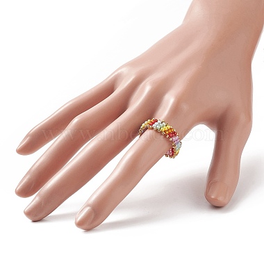 Плетеное кольцо на палец из бисера(RJEW-JR00552)-3