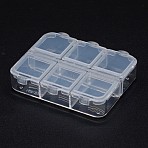 Polypropylene Plastic Bead Containers, Flip Top Bead Storage, 6 Compartments, Rectangle, Clear, 65x55x16mm(X-CON-N008-001)