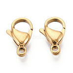 304 Stainless Steel Lobster Claw Clasps, Ion Plating(IP), Real 18K Gold Plated, 15x9x4~4.5mm, Hole: 1.8mm(STAS-T065-15mm-34G)