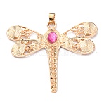 Alloy Big Pendants, with Acrylic, Dragonfly, Light Gold, Camellia, 51.5x58x4mm, Hole: 5x5mm(PALLOY-E514-05G)