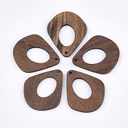 Walnut Wood Pendants, Teardrop, Saddle Brown, 32.5~33x27.5x2mm, Hole: 2mm(WOOD-S054-14)