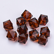 Transparent Acrylic Beads, Faceted, Cube, Coconut Brown, 10x10x8mm, Hole: 1.5mm, about 900pcs/500g(TACR-Q259-10mm-V60)