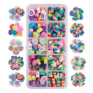 250Pcs 10 Style Handmade Polymer Clay Beads, Heart & Heart with Flower & Heart with Smiling Man, Mixed Color, 25pcs/style(CLAY-SZ0001-53)