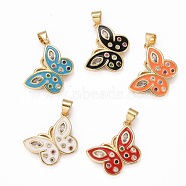 Brass Micro Pave Clear Cubic Zirconia Pendants, with Enamel, Long-Lasting Plated, Real 18K Gold Plated, Butterfly, Mixed Color, 15.5x19.5x2.5mm, Hole: 3x4mm(ZIRC-J025-16G)
