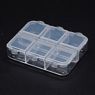 Polypropylene Plastic Bead Containers, Flip Top Bead Storage, 6 Compartments, Rectangle, Clear, 65x55x16mm(X-CON-N008-001)