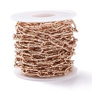 304 Stainless Steel Paperclip Chains, Faceted, with Spool, Unwelded, Rose Gold, 17x7x1.5mm, about 16.40 Feet(5m)/Roll(CHS-A007-01RG)