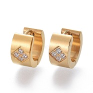 304 Stainless Steel Huggie Hoop Earrings, with Clear Cubic Zirconia, Ring, Golden, 12.5x13.5x7mm, Pin: 1.2mm(EJEW-L252-022G)