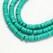 Synthetic Turquoise Beads Strands, Heishi Beads, Dyed, Flat Round/Disc, Turquoise, 6x3mm, Hole: 1mm, about 135pcs/strand, 15.75 inch(TURQ-G110-6x3mm-09)