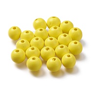 Painted Natural Wood Beads, Round, Yellow, 16mm, Hole: 4mm(WOOD-A018-16mm-18)