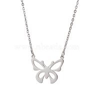 Hollow Butterfly 304 Stainless Steel Pendant Necklaces, Cable Chains Necklaces for Women, Stainless Steel Color, 18.58 inch(47.2cm)(NJEW-JN04814-01)