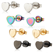 8Pcs 4 Colors Iron Heart Stud Earrings for Women, Mixed Color, 5.5x6mm, Pin: 0.8mm, 2Pcs/color(EJEW-AN0002-86)