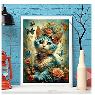 DIY Diamond Painting Stickers Kits For Kids, including Resin Rhinestone, Diamond Sticky Pen, Tray Plate, Glue Clay, Cat Shape, 400x300x0.2mm, Resin Rhinestone: 2.5x1mm, 20 color, 1bag/color, 20bags(DIY-G115-04E)