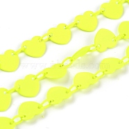 3.28 Feet Spray Painted Brass Link Chains, Soldered, Heart, Yellow, Heart: 6x6.5x0.4mm, Link: 4x3x0.5mm(X-CHC-H103-01I)