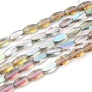 Transparent Electroplate Glass Beads Strands, Faceted, Oval, Half Rainbow Plated, Dark Sea Green, 10.5x6x3mm, Hole: 1.2mm, about 50pcs/Strand, 21.26''(54cm)(EGLA-J150-C-HR03)