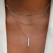 Alloy 3 Layer Necklaces for Women, Platinum, Rectangle, 15.35~17.72 inch(39~45cm)(WG9523E-13)