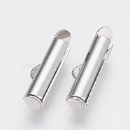 Brass Slide On End Clasp Tubes, Slider End Caps, Platinum, 6x20x4mm, Hole: 1x3mm, Inner Diameter: 3mm(X-KK-Q747-11F-P)