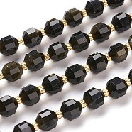 Natural Golden Sheen Obsidian Beads Strands, Round, Faceted, 7x7x8mm, Hole: 0.8mm, about 38pcs/Strand, 15.35 inch(39cm)(G-K303-A30-8mm)
