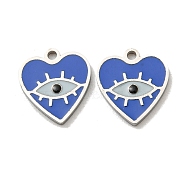 304 Stainless Steel Enamel Charms, Heart with Eye Charms, Stainless Steel Color, 10.5x9.5x1mm, Hole: 1.2mm(STAS-L022-004P)