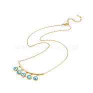 316 Stainless Steel Cable Chain Pendants Necklace with Chain Extender & Lobster Claw Clasp, Bib Necklaces, Flat Round with Evil Eye Tassel Pendant Necklace for Women, Golden, Deep Sky Blue, 17-3/4 inch(45cm)(NJEW-I120-01B)