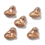 Handmade Porcelain Beads, Ornamental with Gold, Tiger, Sandy Brown, 13.5x8x14.5~15mm, Hole: 1.4mm(PORC-L079-09)