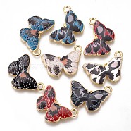 Eco-Friendly Printed Alloy Pendants, with Enamel, Cadmium Free & Nickel Free & Lead Free, Butterfly Shape, Light Gold, Mixed Color, 17.5x26x2.5mm, Hole: 2mm(ENAM-N050-43-NR)