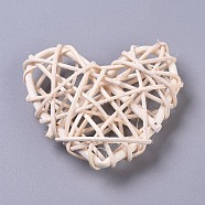 Heart Shape Wicker Rattan Balls, Decorative Orbs Vase Fillers, for Craft, Party, Valentine's Day, Wedding Table Decoration, Bisque, 58~64x64~68x15~18mm(AJEW-CJC0001-04)