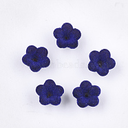 Flocky Acrylic Bead Caps, 5-Petal, Flower, Dark Blue, 12x12x7.5mm, Hole: 1mm(X-OACR-T005-02-15)