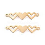 304 Stainless Steel Links Connectors, Laser Cut, 3 Connected Heart, Golden, 7x28.5x1mm, Hole: 1mm(STAS-O128-27G)
